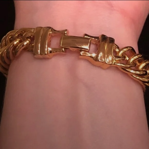 Gold Tone Double Curb Chain Bracelet - Picture 4 of 4